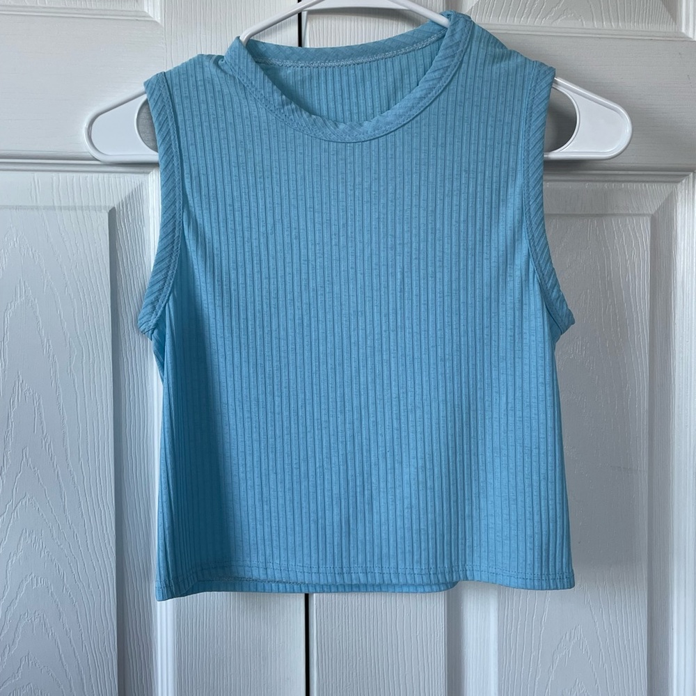 Sleeveless Blue Ribbed Women's Top